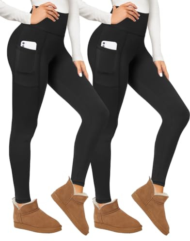 CAMPSNAIL 2er Pack Thermo Leggings Damen High Waist Gefütterte für Sport | Warm Gefütterte Thermohose, Blickdichte Fleecehose & Strumpfhose, Dicke Thermounterwäsche für Winter