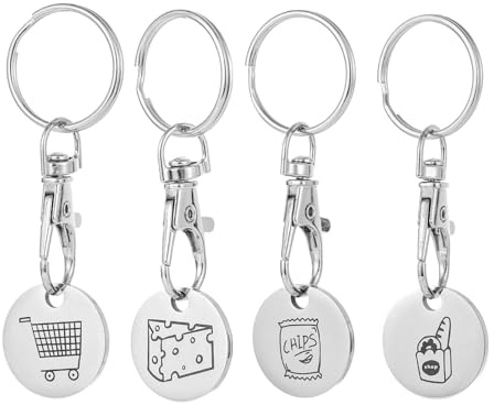 Nasfacbve 4 Pack Supermarket Trolley Tokens Keychain Unique Shopping Cart Coin Keyring Shopping Trolley Key Holder For Daily