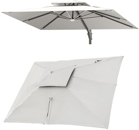 Telo di ricambio for ombrellone rettangolare 3x4m, 8 stecche, parasole da esterno a sbalzo, anti-UV, copertura di ricambio superiore(Beige,Single top 3x4m(10' x 13'))