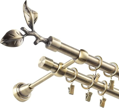 Fenster DEKOR - Gardinenstange Wandmontage 2-läufig 150 cm - Vorhangstange aus Stahl mit 30 Ösen und Clips - Gardinen Stange Gold - Gardinenstangen im Set mit Dübel - Elegante Vorhangstangen