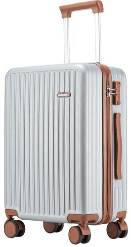 Ruausine Carry On Suitcase,Hard Shell 4 Wheel Cabin Suitcase with TSA Lock, 55x40x20cm Airline Approved,Lightweight Small Luggage (Silvery, 20 in)