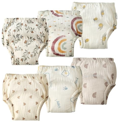 Aolso Cotone Mutandine di Apprendimento per Bambino,6PCS Pantaloni da Vasino,Pannolini Lavabili Riutilizzabile Copripannolino Neonato,Pannolini-A-100