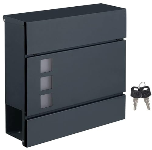 Briefkasten, Briefkasten Anthrazit mit Zeitungsfach, Briefkasten mit Zeitungsfach, Abschließbar, Verzinktes Blech, Zuhause Oder das Büro(Gray)