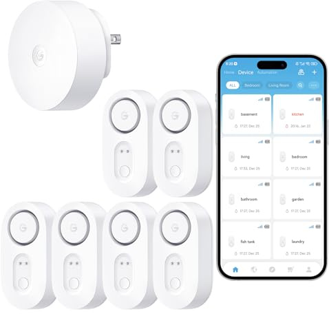 GoveeLife Upgraded Smart Water Leak Detector 1s with 1804 ft Ultra-Long Range, WiFi Water Sensor with SMS/Email/APP Push and Sound Alarm, 5-Year Battery Life, Suit for Home, Basement, Kitchen, 6 Pack