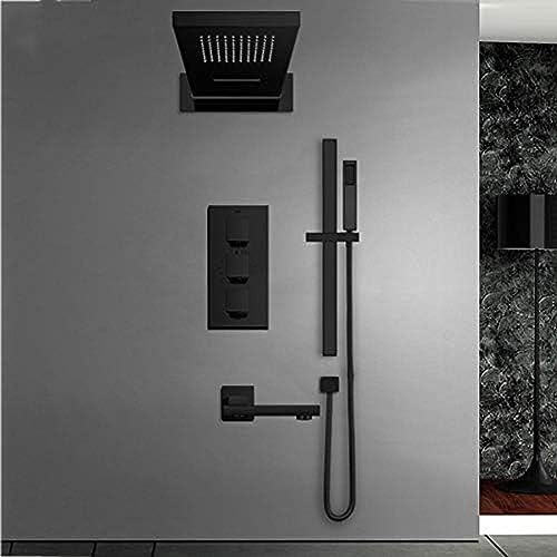 Black Thermostatic Shower Faucets Set Rain Waterfall Head Wall Holder Mixer Tap Bath 4-Way Thermostatic Shower Faucet LWX