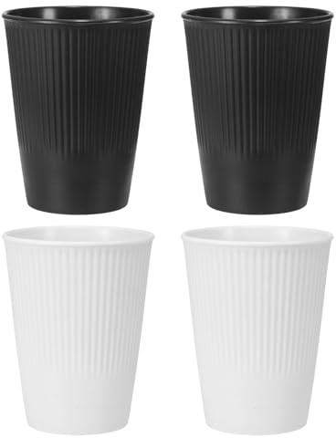 sourcing map Lot de 4 gobelets simples en plastique réutilisables pour ranger les peignes à dentifrice, passent au lave-vaisselle, 8,4 x 8,4 x 10,7 cm, noir/blanc