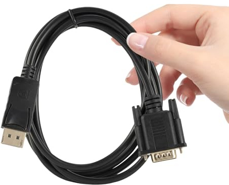 FUNNETOYU Cable Adaptador Displayport a Vga de 1,8 M para Monitor y Proyector, Conector Vídeo HD 1080p, Compatible PC y Portátil, Color Negro