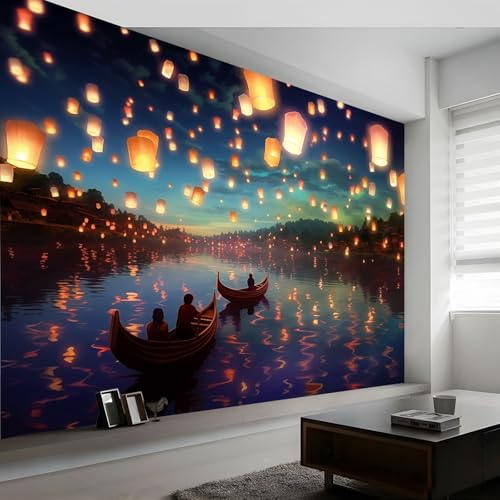 Vlies Fototapete Karikatur Bedruckt - Seeoberfläche Laternen Moderne Art Wandtapete 400 x 280 cm Mustertapete Poster dekoration, Tapete Mural Für Wohnzimmer Schlafzimmer Kinderzimmer Wanddekoration