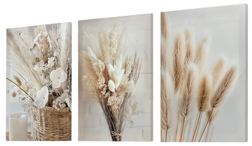 LCUHAVA Bilder mit Rahmen Rahmen für Leinwand Wandbilder mit Rahmens 3er Set Aesthetic Boho Bilder für Wohnzimmer Schlafzimmer 30x40cm Leinwandbild Kiefernholzrahmen Epson Tinte