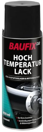 BAUFIX Hochtemperatur Lack schwarz matt, 400 ml, für Auspuffanlagen an Motorrädern und Autos, Ofenrohre, Grills und andere Motorteile