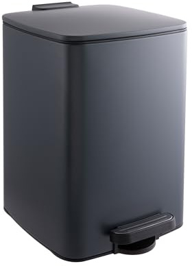 Relaxdays Mülleimer Küche, 12 Liter, Absenkautomatik, entnehmbarer Inneneimer, Mattes Metall, eckiger Treteimer, schwarz