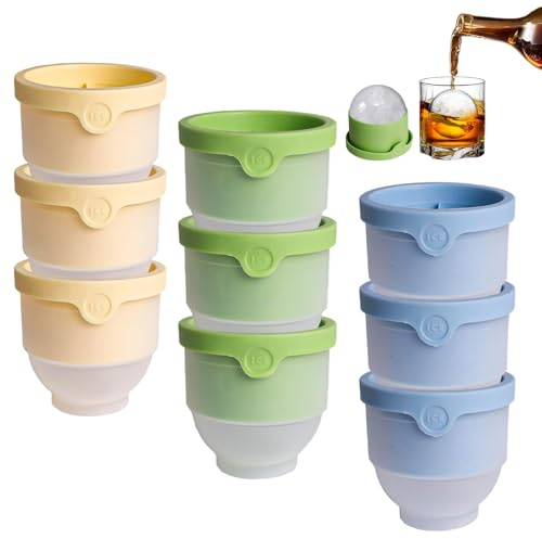 9 Stück Rund Eiswürfelform, 6cm Große Eiskugelform aus Silikon, Wiederverwendbar & BPA-Frei, Ideal für Whisky, Cocktails und Getränke