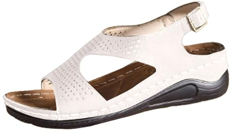 Damsandaler med kilklack, platå sommarskor damer ankelrem kilsandaler ortopediska sandaler lediga sandaletter båge stöd sportsandaler öppna tår promenadskor, Vit, 42 EU