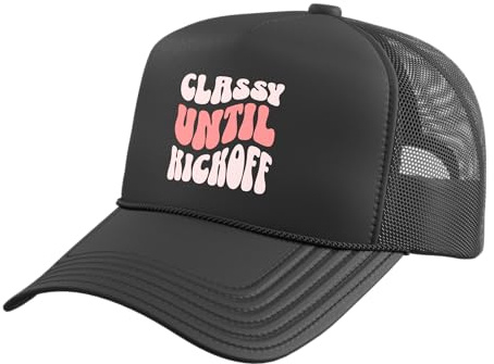 Womens Football Season Funny Classy Until Kickoff Trucker Hat with Adjustable Mesh Back, Black