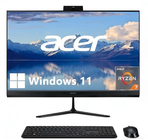 acer Aspire - Computer desktop IPS FHD All-in-One da 27, frequenza di aggiornamento 120 Hz, CPU AMD 8-Core Ryzen 7 (fino a 4,5 GHz), RAM DDR4 da 64 GB, SSD da 4 TB, WiFi 6E, Bluetooth 5.3, KB e mouse