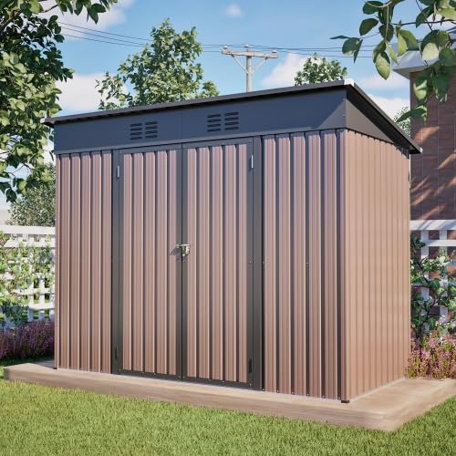 Utrustningsskjul metall 20 x 10 cm med foundation, maskinhus väderbeständigt som cykelgarage för 2–3 cyklar, soptunnlåda och trädgårdsredskapshus, galvaniserat stålskjul med lutande tak och