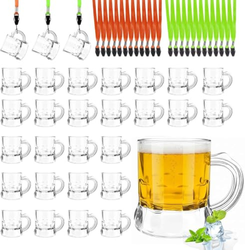 Dexpally 25 Piezas Vasos de Chupito con Asa, 30ml Reutilizable Vasos de Chupito para Soltero Fiesta Temática de Carnaval Boda Cumpleaños