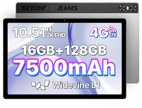 UMIDIGI A13 Tab 10.51 2K FHD Android Tablet with SIM Card Slot, Stylus & Case Included, 16GB RAM + 128GB ROM, 7500mAh Battery, 4 Stereo Speakers, 13MP Camera, 4G LTE Dual SIM, Widevine L1