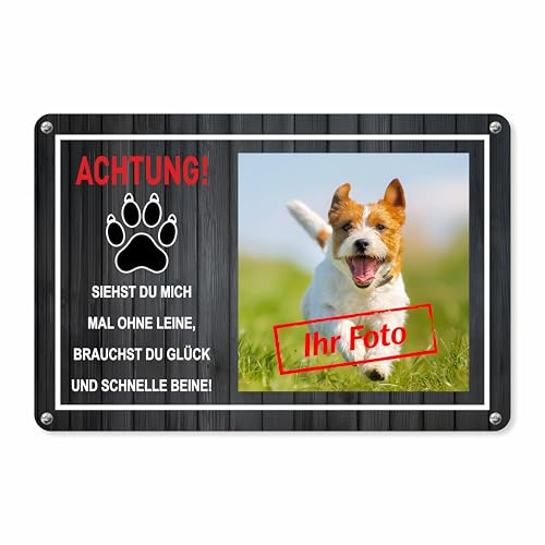 Warnschild Hund personalisiert mit Foto – Hundeschild „Klingeln nicht nötig“ – Warnung vor dem Hund – Türschild für Garten, Zaun & Haustür (Motiv 2 - schnelle Beine)
