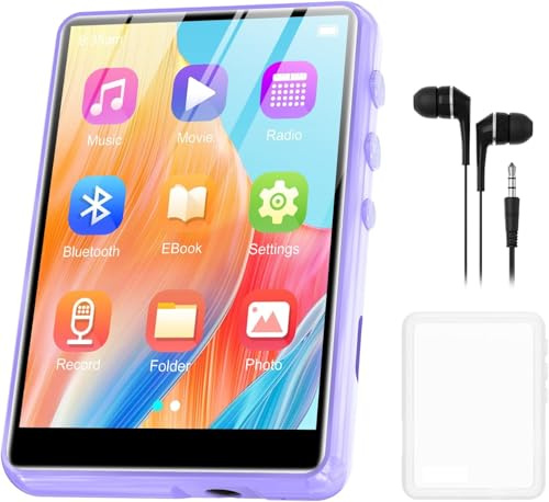 128GB MP3 Player with Bluetooth 5.4, ZAQE 2.4 Full Touch Screen Portable Music Player, Lossless Sound Digital Audio Player Built-in HD Speaker, FM Radio, Player Case Earphones Included