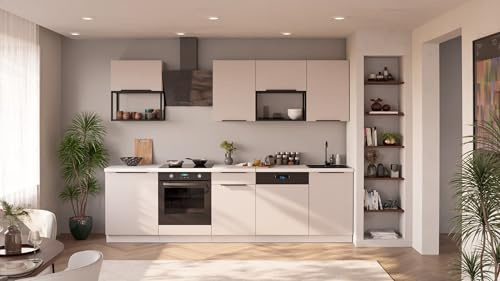 Kuechen-preisbombe Küche Como Basic LOFT 280 cm Küchenzeile Küchenblock Einbauküche Kaschmir beige matt + Weiß matt