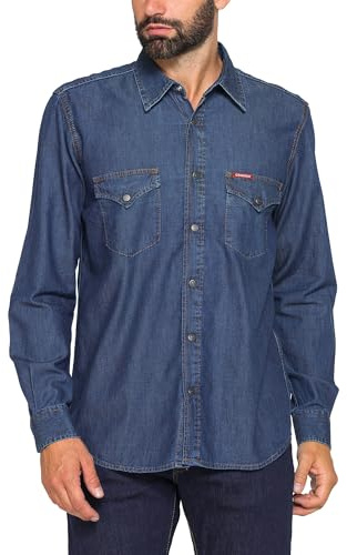 Carrera Camicia Uomo in Denim, Lavaggio Blu Medio (3XL)