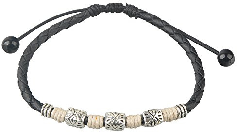 Ancient Tribe Boho Geflochtenes Leder Fußkettchen mit Geprägten Silberperlen und Hellen Umwicklungen – Verstellbar 23 cm