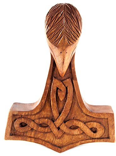 Windalf Vikings Thors-Hammer Wand-Deko NORTHRI 19 cm Wikinger Wandrelief Rabenkopf Handarbeit aus Holz