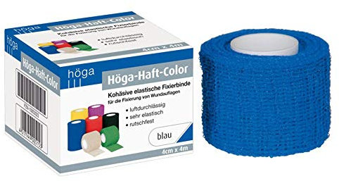 Höga-Haft-Color blau 4 cm x 4 m gedehnt, kohäsive (selbsthaftende) elastische Fixierbinde (1 Stück)