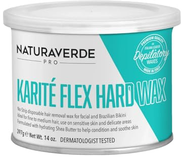NaturaverdePro Karite Flex Hard Wax, Body and Facial Hair Removal, Brazilian Bikini Wax for Women with Hydrating Shea Butter and Vitamin E - 14 oz