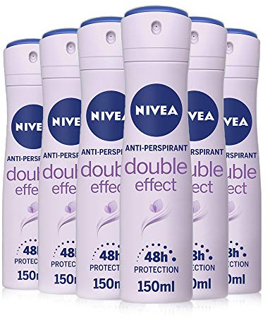 NIVEA Anti-Perspirant Deodorant Spray Double Effect Pack of 6 (6 x 150ml), 48hr Deodorant for Women, Protection & Smooth Underarms, Anti-Perspirant Spray for Women, Deodorant Womens