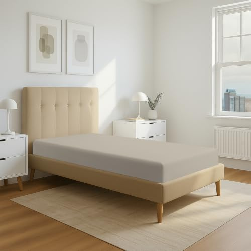 Pizuna Spannbettlaken 80x200 90x200cm Baumwolle Taupe 400 Fadenzahl | 100% langes Baumwoll-Spannbetttuch, weiches Mako-Satin-Gewebe für bis zu 40 Matratzenhöhe