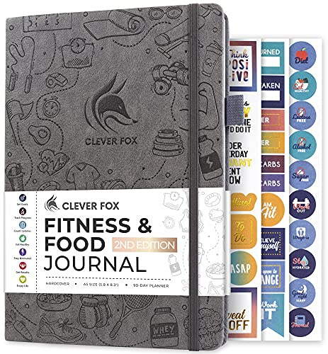 Clever Fox Journal de fitness et alimentaire – Planificateur de nutrition et d'entraînement pour homme et femme – Carnet de notes d'exercices de régime et de gym avec calendriers, suivi de régime et