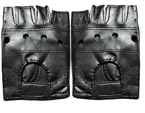 PiniceCore Unisex Leder Halbfingerhandschuhe Punk Ungefügte Lederhandschuhe Fahren Fitnessstudio Motorrad Fingerlose Handschuhe, Schwarz, 13*10.5cm