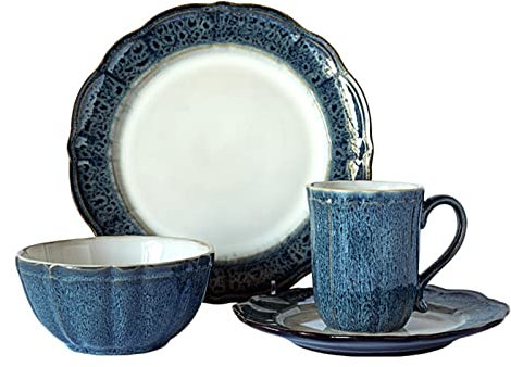 Brigtviee Servizio da Tavola Combinato da 16 Pezzi, Servizi da Tavola in Porcellana, Servizi da Tavola per 4 Persone, Servizi di Piatti Rotondo, Servizi Combinati Moderno