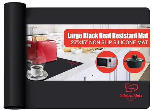Large Black Heat Resistant Mat For Kitchen Countertop, 23”x15”, Protect Counter Top From Air Fryer, Microwave, And Toaster, Silicone Heat Resistant Mat, Hot Pad For Countertops (Black)