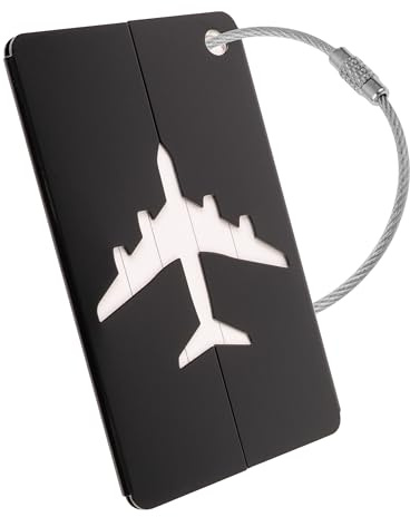 Kofferanhänger mit Adressschild, 1 Pack, in Schwarz, Aluminium Schild, für Flugreise, Kreuzfahrt, Metallgepäckanhänger, Namensschild Koffer, Adressanhänger, Taschenanhänger, Reise ID Etikett Aufhänger