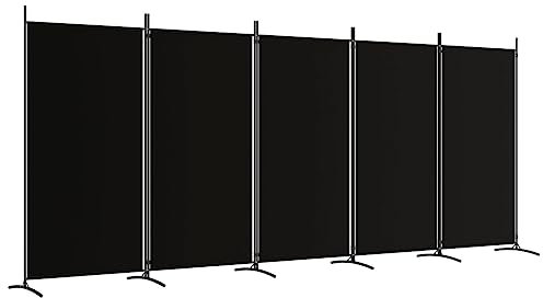 vidaXL Biombo Divisor de 5 Paneles Separador Decoración Habitación Dormitorio Oficina Pantalla Privacidad Pared Plegable de Tela Negro