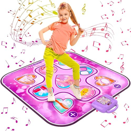 GARNHLOB Tapis de Danse pour Fille de 3 à 12 Ans Cadeau d'anniversaire Tapis Musical Danse pour Enfants Tapis Danse avec Lumières LED 6 Modes de Jeu Musique Intégrée
