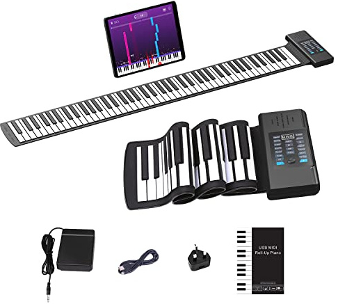 OYAYO Piano enrollable de 88 teclas, piano recargable portátil mejorado, auriculares MP3 Bluetooth, entrada USB, salida MIDI, 128 ritmos, para vacaciones como el mejor regalo