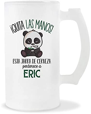 Planetee Jarra de Cerveza | Nombre Eric | Vaso con un Panda bonito pero gruñón. Original idea para regalar a un amigo, familiar o colega