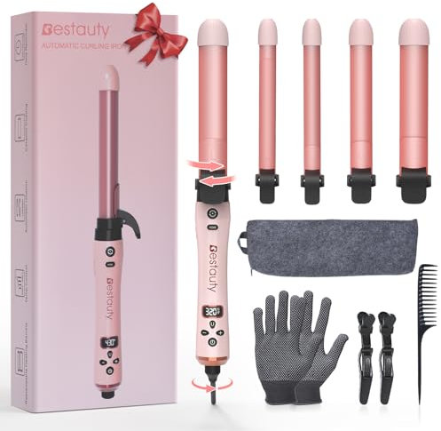 Bestauty Lockenstab Automatisch, 4-in-1 Lockenstäbe Set mit verschiedenen aufsätzen (19-32 mm), Lockenstab mit Klemme, 160-220℃ für alle Haartypen lang/kurz, Global Voltage 100-240V für Reisen(Rosa)