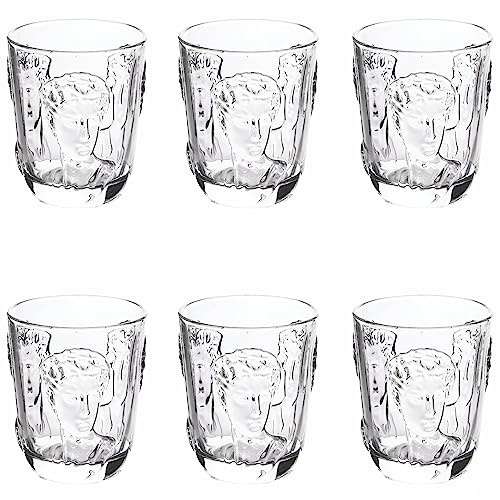 Villa d’Este Home Tivoli Lot de 6 verres à eau 300 ml en verre transparent, visage impérial en relief, Empire