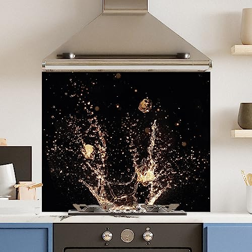 Premium 90 cm x 75cm Champagne Splash Glass 6mm Kitchen Splashback Heat Resistant Toughened Polished Edges - Back Splash Back Coloured Hob Painted Tempered Splashback