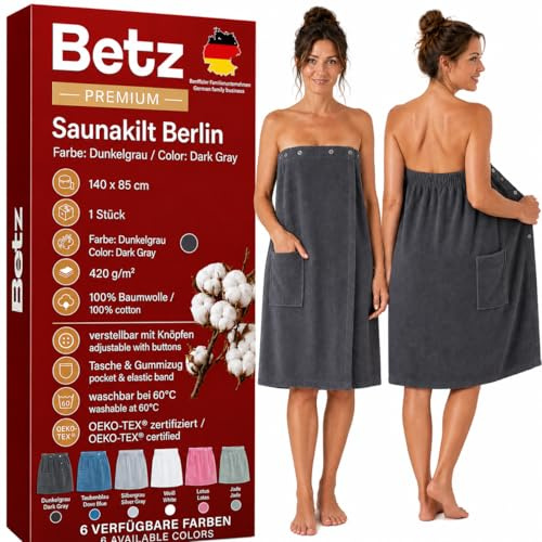 Betz Frotté bastukilt med knappar för kvinnor 100 % bomull 420 g/m², Berlinfärg mörkgrå.