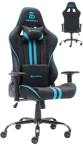 NEWSKILL KitsuneV2 - Silla Gaming ergonómica, Respaldo reclinable 180 Grados, reposabrazos 2D Ajustables, Cojines Lumbar y Cervical, Ruedas XL silenciosas, Tela Transpirable, Color Azul