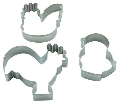 BekkiB 7207 Lot de 3 emporte-pièces en acier inoxydable en forme de coq, poule, poussin pour Pâques, anniversaire, printemps, etc