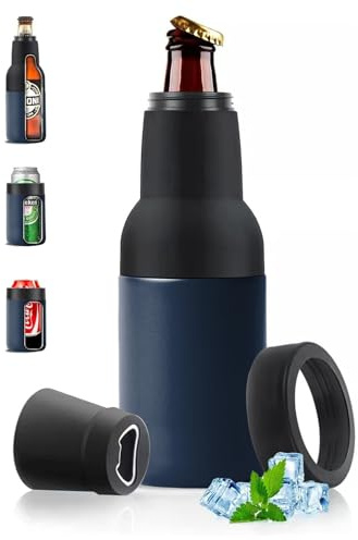 Stepstall Beer Gifts for Men - Beer Bottle Cooler with Opener, 12 oz. Slim Can Insulator (Navy Blue)