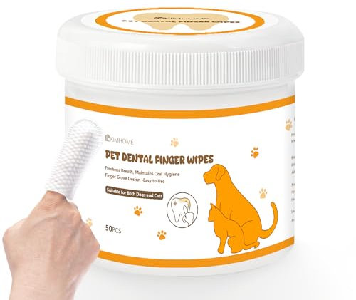 SiKiWagz Pet Dental Cleaning Wipes for Dogs & Cats, Disposable Finger Toothbrush, Gently Removes Plaque & Tartar, Freshens Breath, Oral Care for Pets, 50 Count