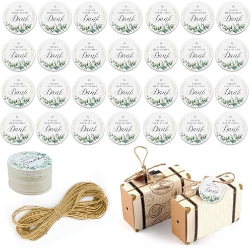 YAANBUNB 200 Stück Vielen Herzlichen Dank Geschenkanhänger Papier 5cm Papieranhänger Rund Etiketten Anhänger Weiß Danke Schilder Anhänger Geschenke Anhänger mit Schnur für DIY Hochzeit Baby Shower